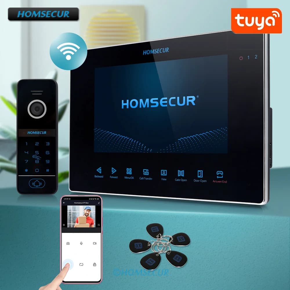 HOMSECUR 7 "4 fili Tuya WIFI HD Video citofono ingresso citofono Password/scheda campanello telecamera monitoraggio registrazione istantanea