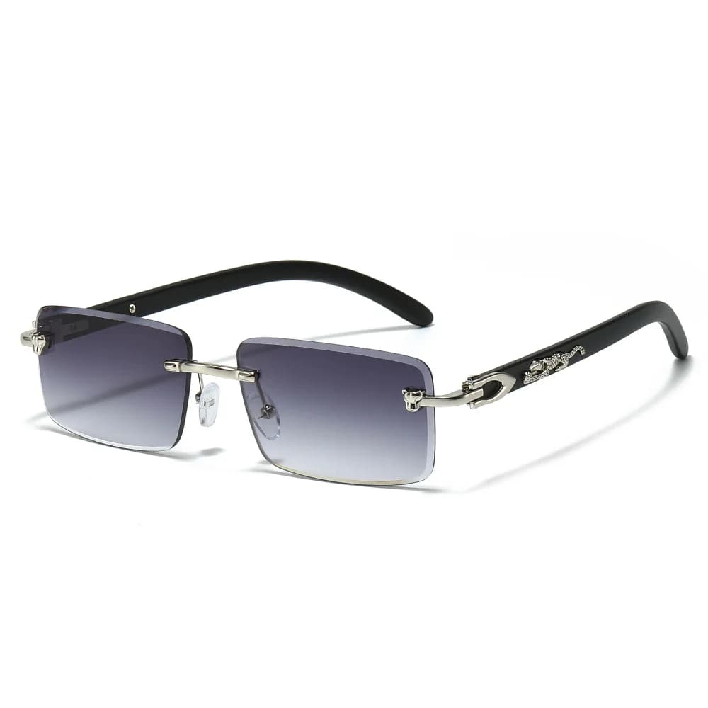 European and American Fashion Square Frameless Sunglasses with Unique Leopard Decoration for Men, Trendy Street Style Glasses