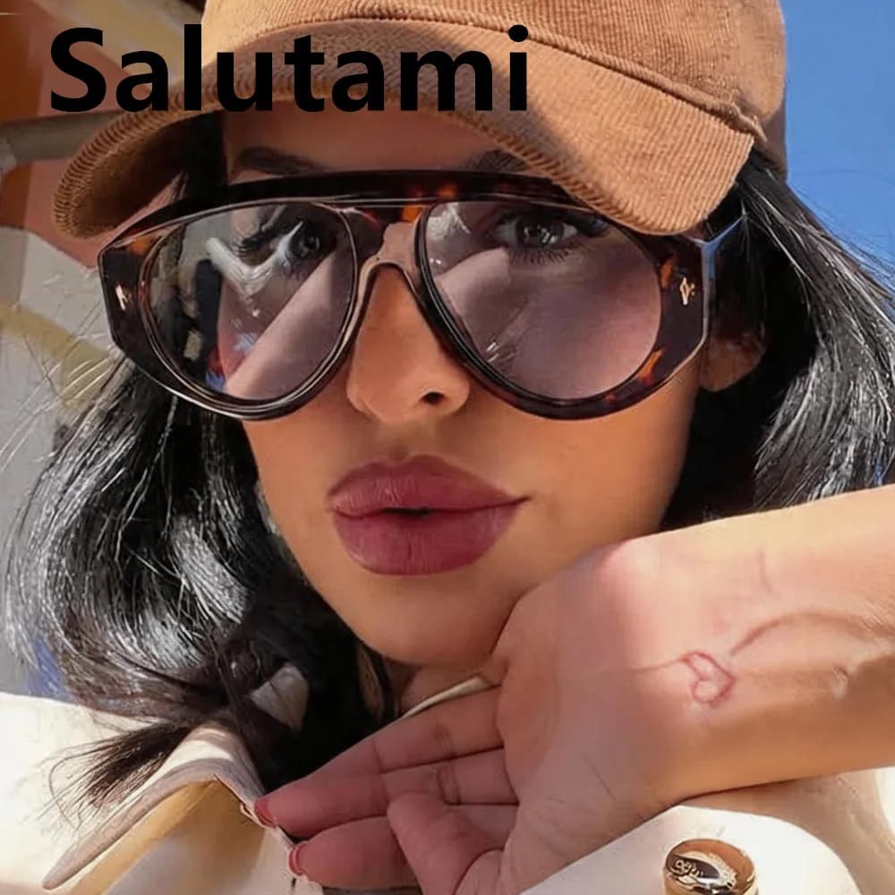 Unique Thick Edge One Piece Women Sunglasses Fashion Orange Black Rivet Unisex Retro Hip Hop Oval Shades Driving Sun Glasses