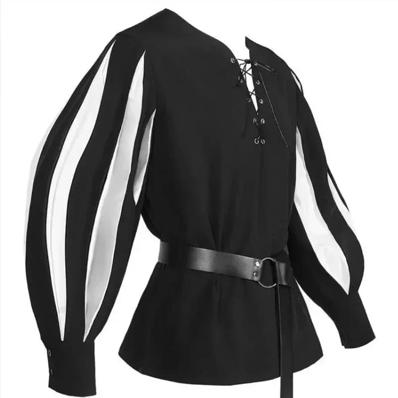 Costume medievale da uomo Tunica da guerriero Camicie Camicia da pirata vichingo con colletto allacciato Cappotto rinascimentale con lacci per adulti Partys di Halloween; 3'v,