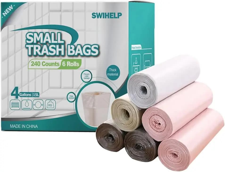 Sacchetti per Rifiuti Piccoli da 4 Galloni 15L, 240 Pezzi, Sacchi Resistenti per Ufficio, Cucina, Camera da Letto, Cestino dei Rifiuti