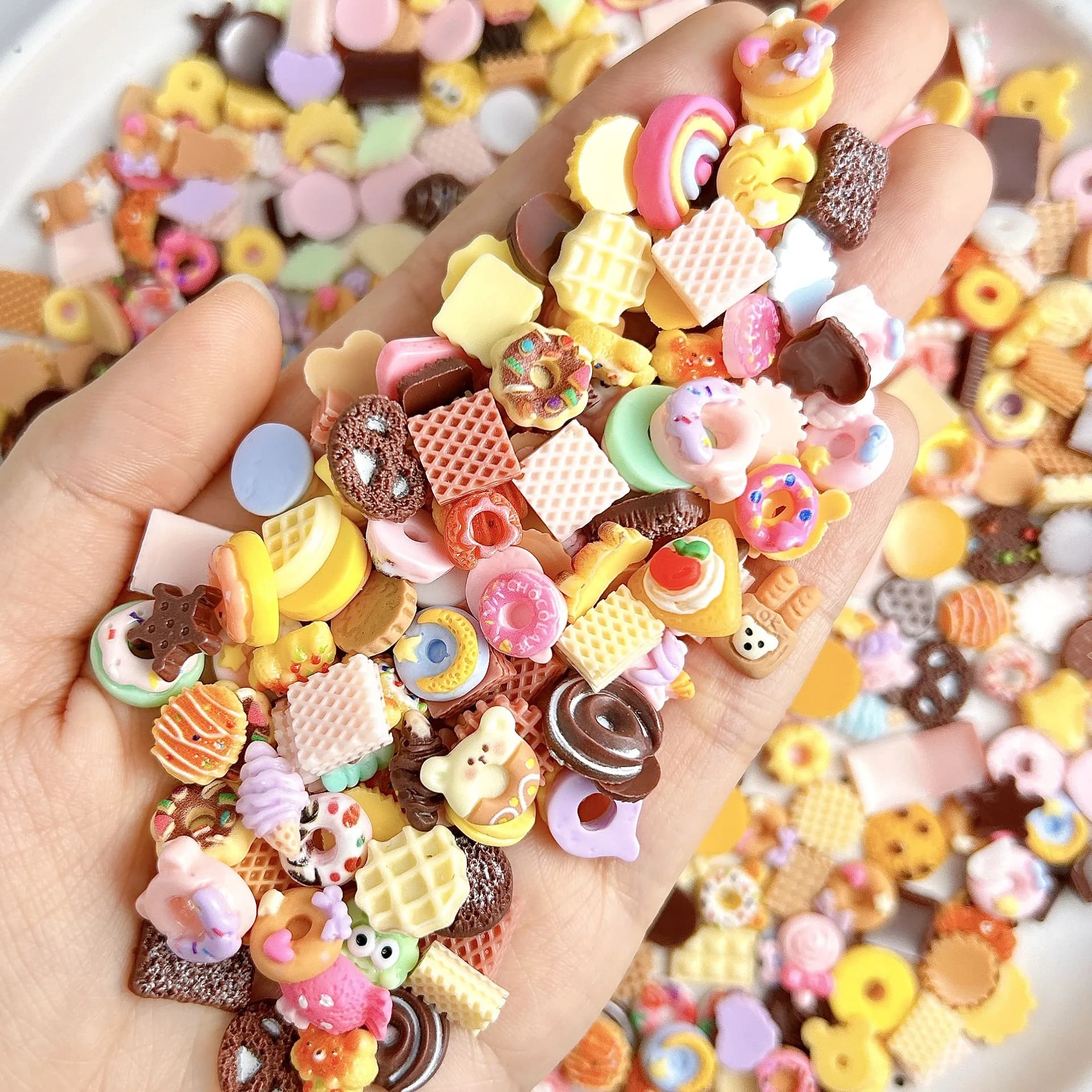 20Pcs Random Mixed 3D Snack Resin Nail Charms Cartoon Donut Cookie Chocolate Ornaments ForNail DecorationHandmade DIYAccessories