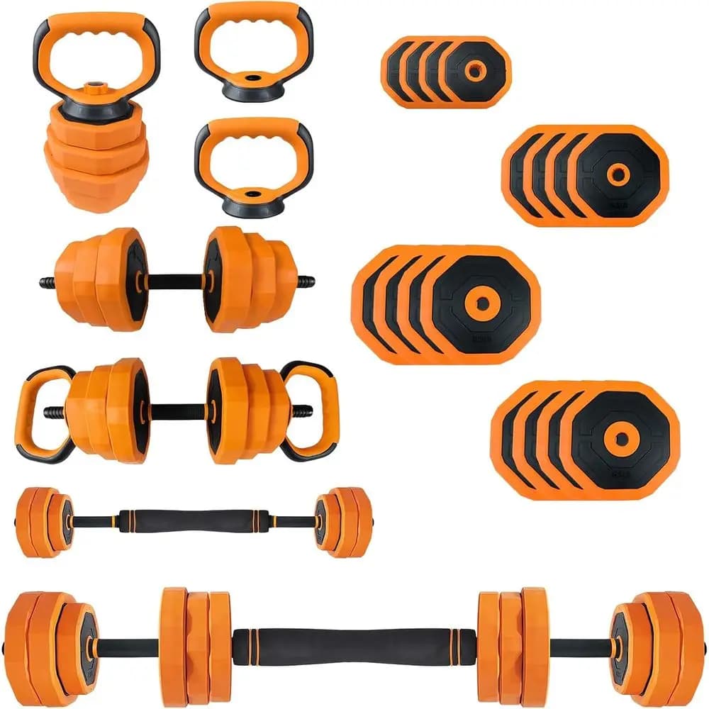 All-in-One Adjustable Dumbbells - 66LB Set, Convertible to Bar, Kettlebell, and Push Up Stands, Compact Home Gym Equipment for M