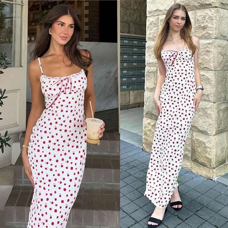 Stampa Trend Maxi abiti Donna Estate Hipster Bretelle Fasciatura Bodycon dritti Abiti da strada concisi femminili