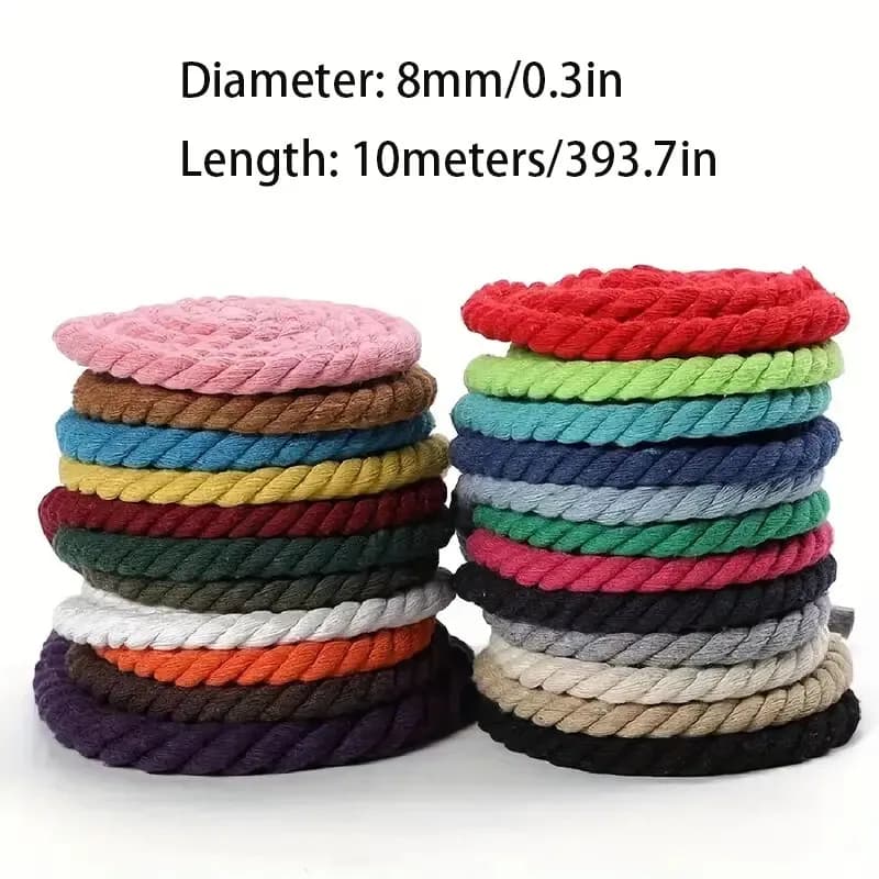 Corda di cotone intrecciata cromatica da 8 mm Corda di cotone intrecciata a mano a tre fili Giardinaggio fai da te Decorazione esterna Corda Arazzo Tessitura 10M