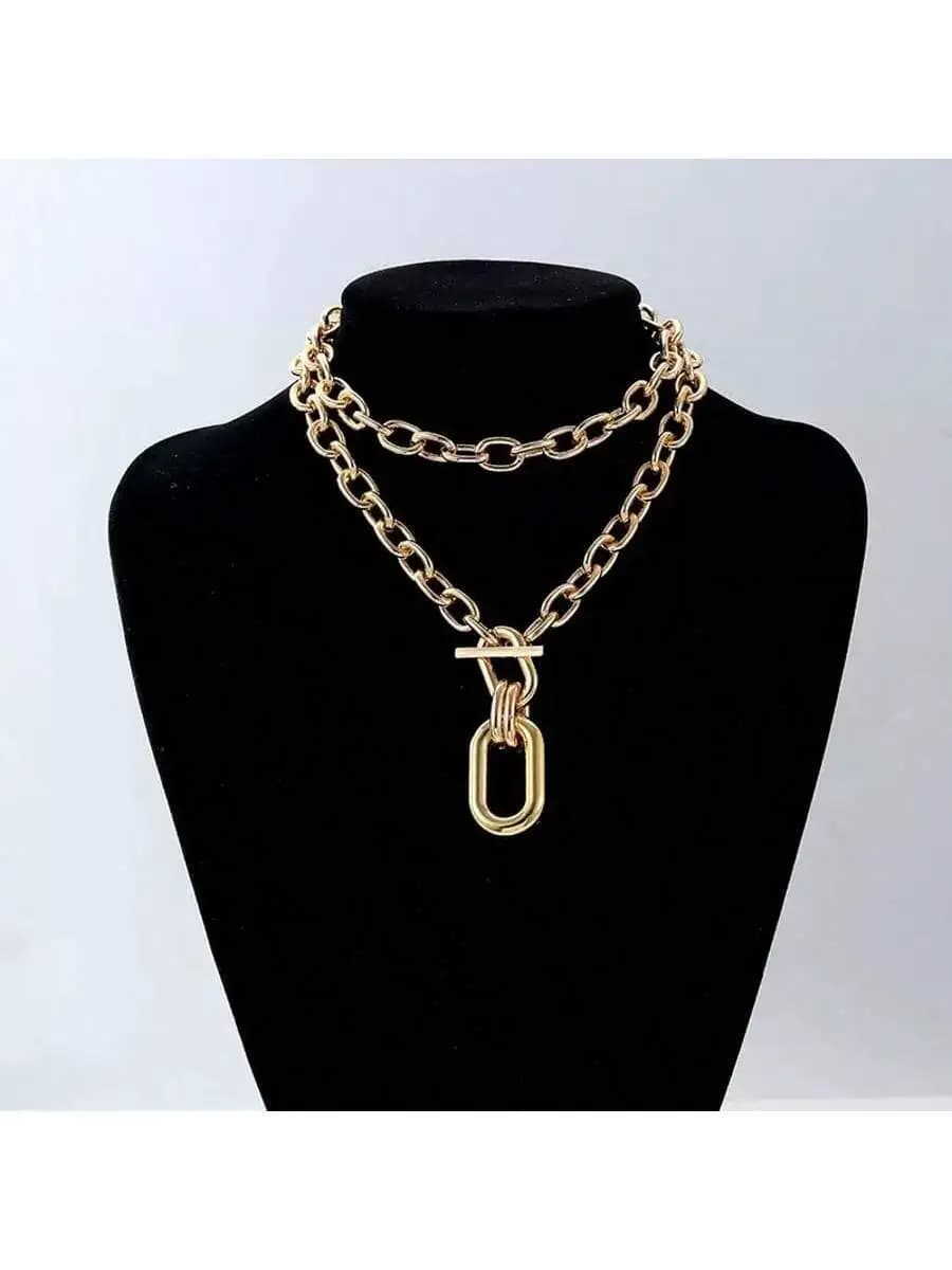 Collana a strati con catena in metallo massiccio per donna, da indossare per feste e tutti i giorni