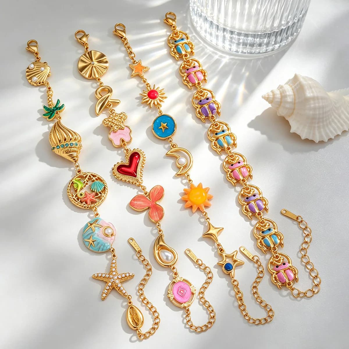 Bracciale Estivo Colorato con Ciondolo Placcato Oro per Donne e Ragazze, Gioiello Trendy Impermeabile per Vacanze al Mare