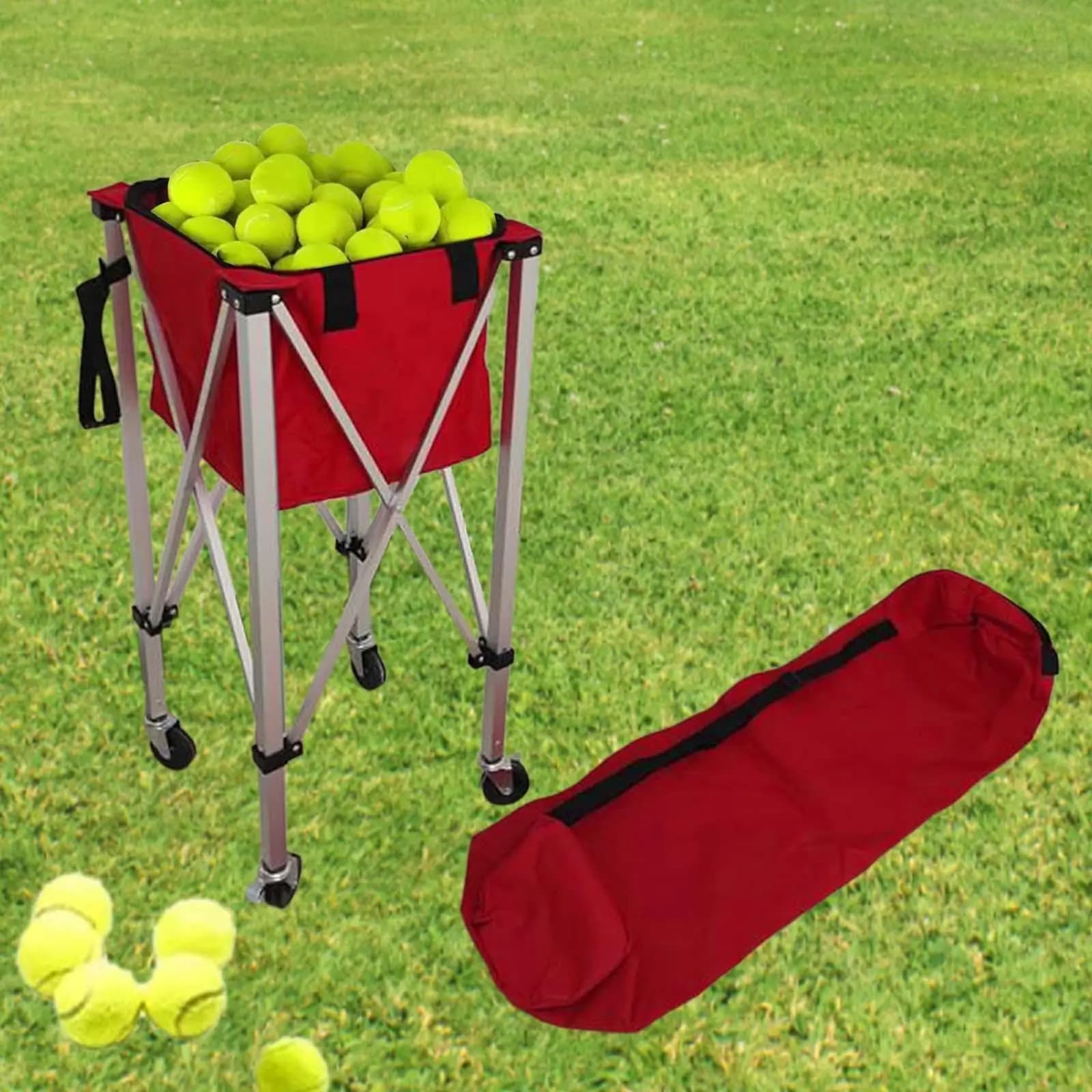 Foldable Tennis Ball Basket Cart Lightweight Aluminum Alloy Coaching Trolley Ball Collection for Tennis Training Grounds
