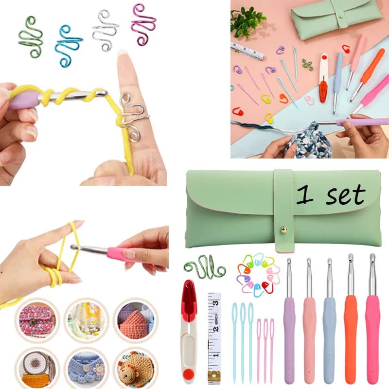 Set di 1 Kit di Strumenti per Tessitura Fai-da-Te, Set di Uncinetti in Alluminio, Set di Aghi per Maglieria, Lavoro a Maglia, Cucito e Artigianato