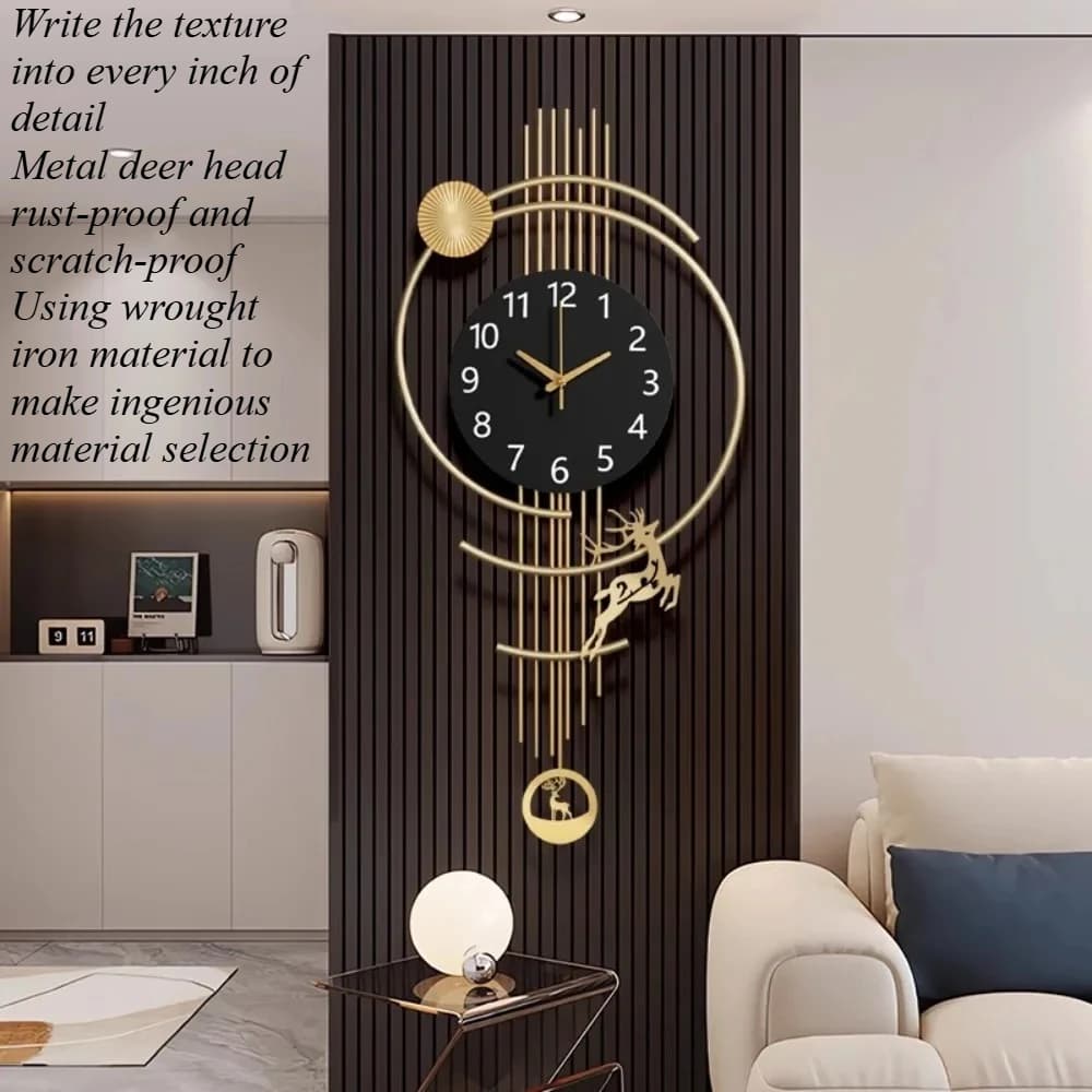Ambient Light Swinging Deer Design Wall Clock Metal Scratch Resistant Aluminum Pointer Wall Clock Living Room Simple furniture