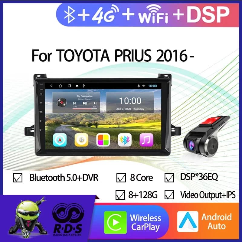 Navigazione GPS per auto Android 6G + 128G per TOYOTA PRIUS 2016- Auto Radio Stereo Lettore multimediale con Wifi 4G CARPLAY Bluetooth
