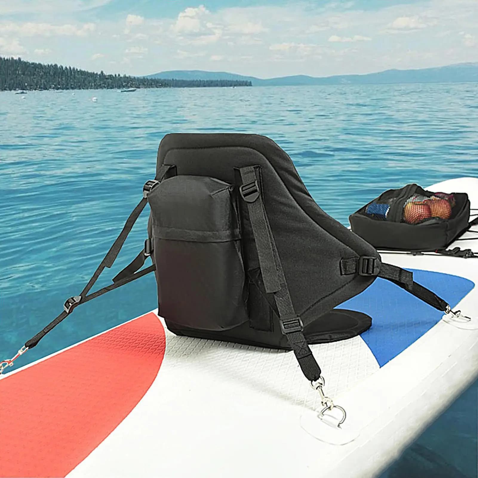 Cuscino per sedile per kayak con custodia Sedile di sicurezza per canoa regolabile imbottito Sedile per paddle da surf impermeabile con supporto per la schiena