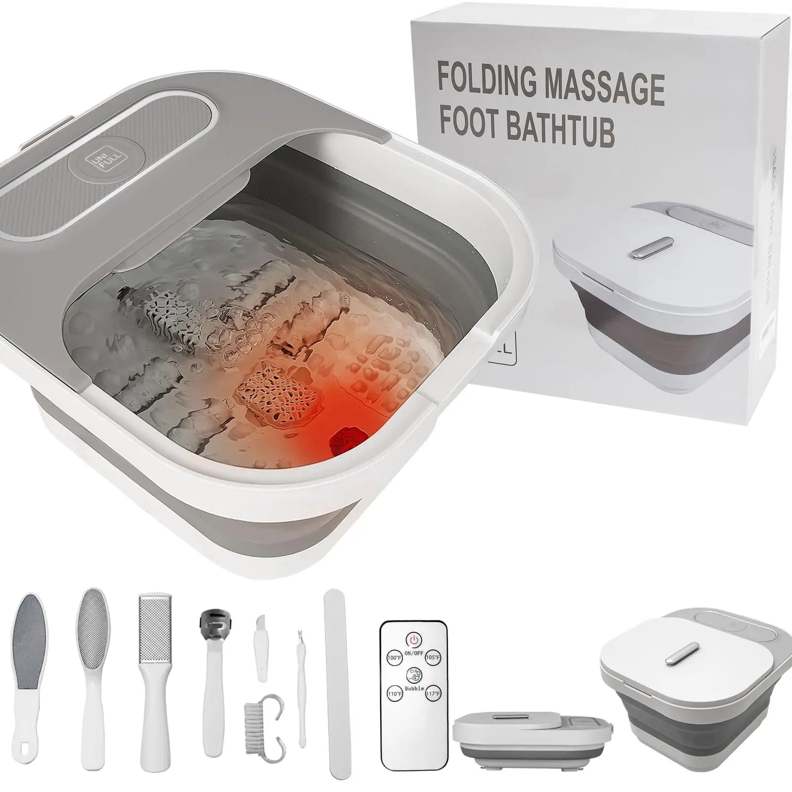 Folding Jacuzzi for Feet with Heat, Touch Screen, Remote Control, Massage Rollers, Timer, Bubbles and Pedicure Kit
