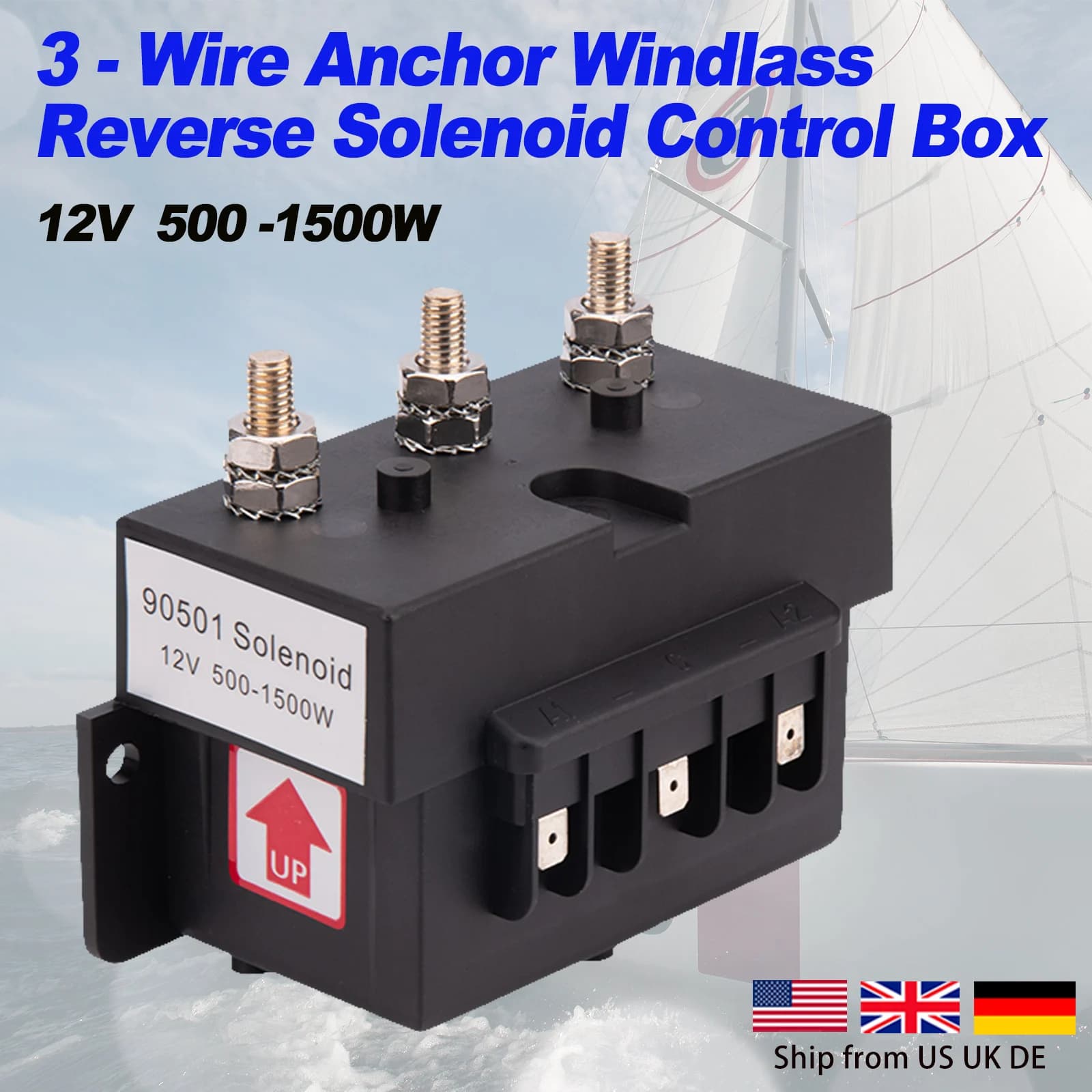 Solenoide per ancoraggio per barche 12V 1500W | Scatola di controllo di retromarcia a doppia direzione per motori marini a 3 fili