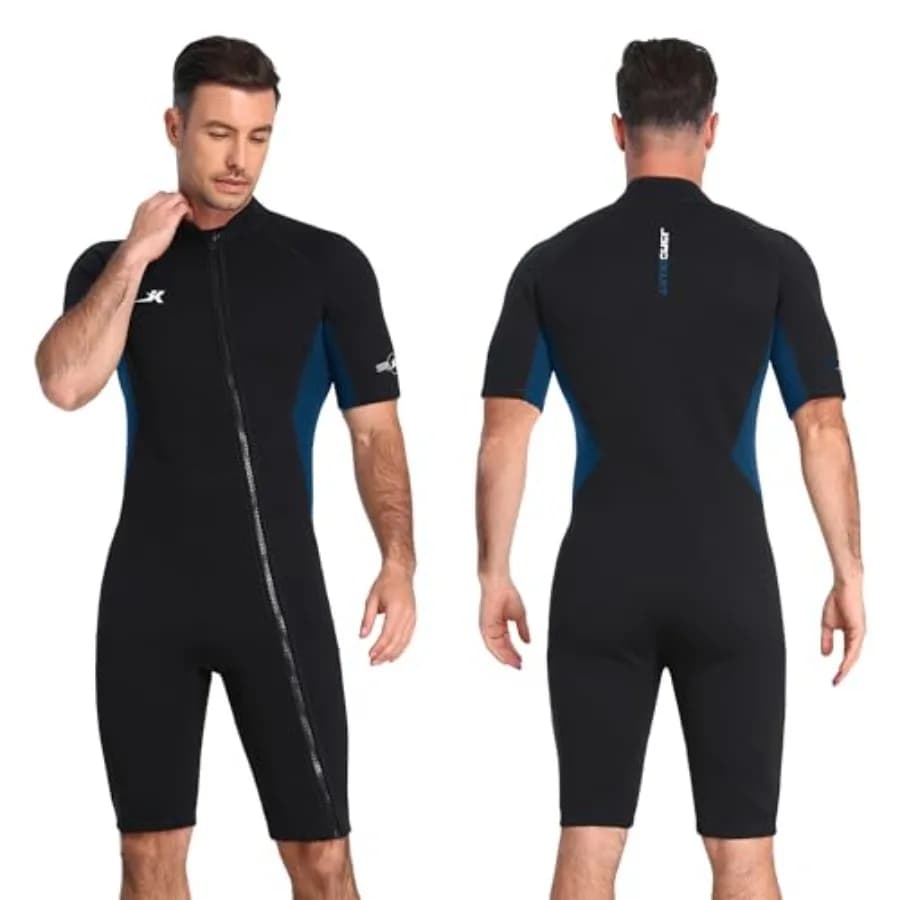 Muta corta in neoprene da 2 mm per uomo, nera, con zip frontale, ideale per immersioni, snorkeling, surf e nuoto