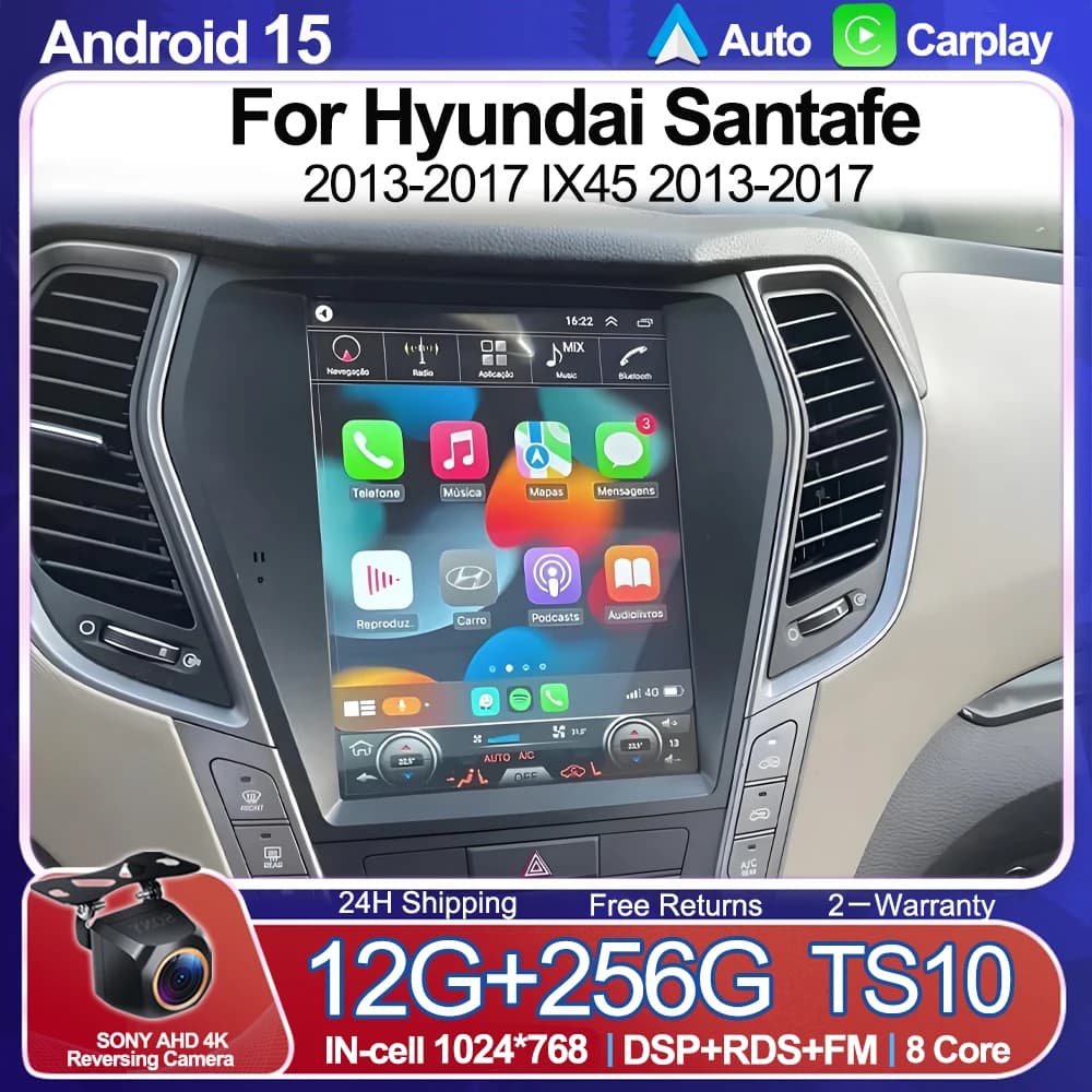 Autoradio da 9.7 pollici per Hyundai Santafe 2013-2017 IX45 2013-2017 Android 15 Autoradio Lettore multimediale Schermo di navigazione 5G WIFI