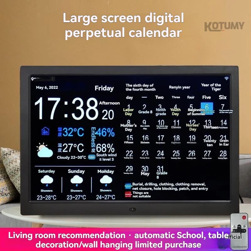 WiFi Weather Station Digital Photo Frame Perpetual Calendar Indoor Outdoor Temp Humidity Clock