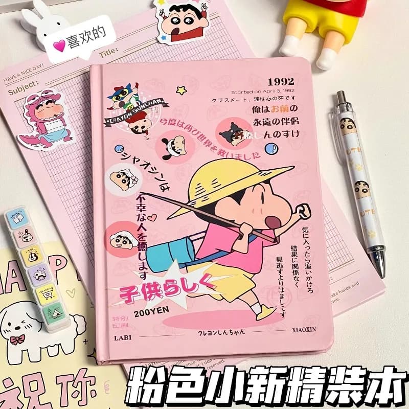 Cute Crayon Shin-chan A5 Hardcover Notebook, Cartoon Student Journal, Kawaii Hand-Drawn Sketchbook for School & Daily Use