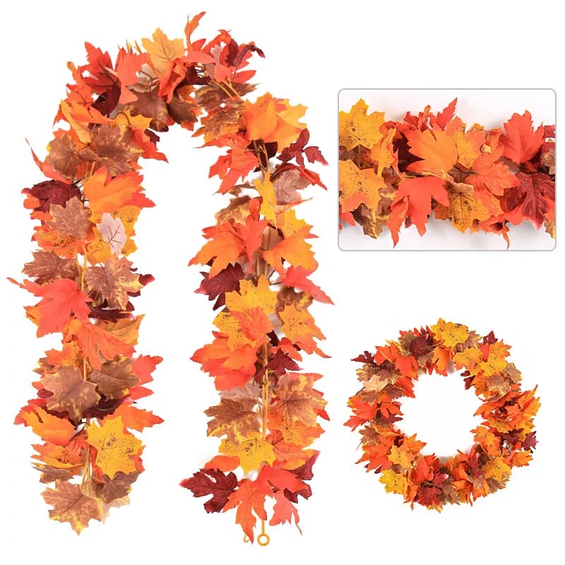 2M Artificial maple leaf garland, autumn decoration for interior, Halloween, hanging decoration for fireplace and wall