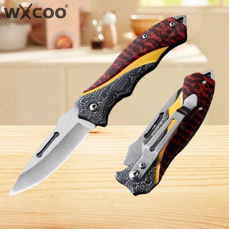 WXCOO Coltello da Frutta Multifunzionale Portatile in Acciaio, Coltello da Cucina per Carne, Coltello Pieghevole da Barbecue, Coltello Tascabile