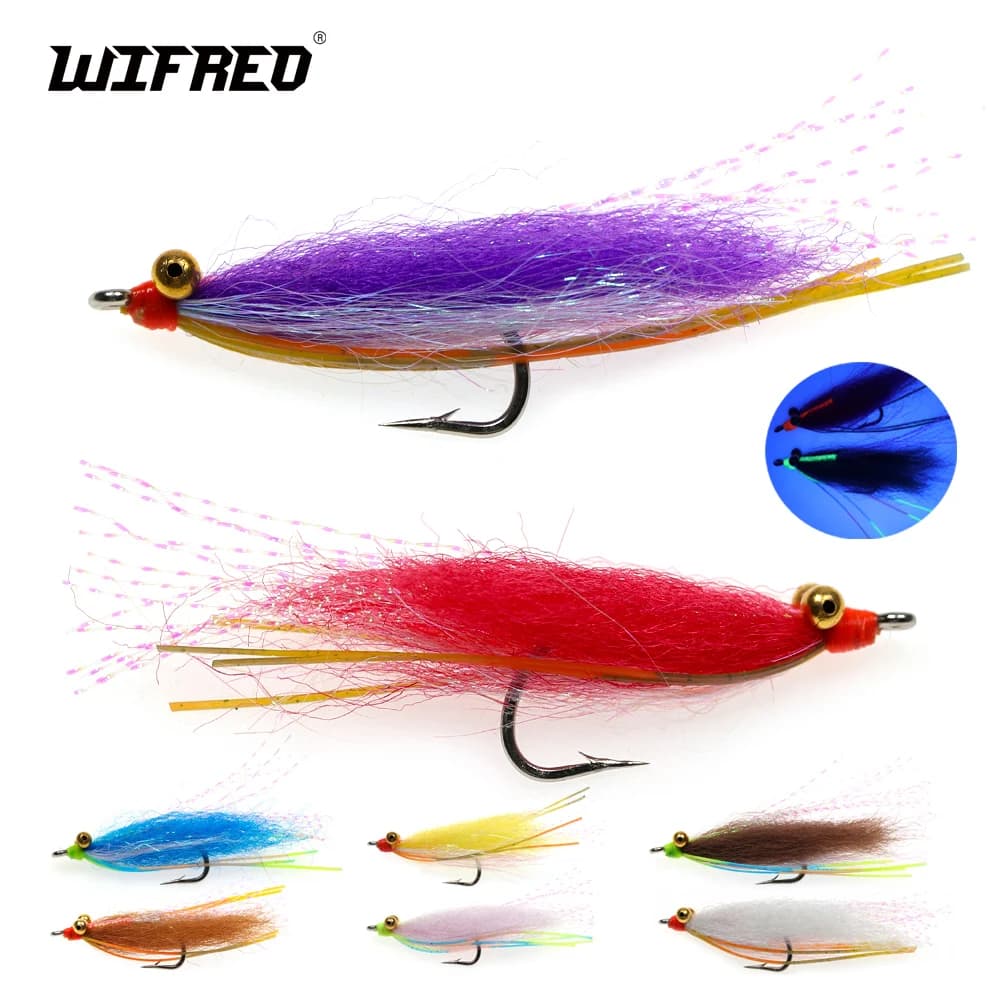 Wifreo 3PCS Crazy Charlie Fly Chainbead Eyes Bonefish Fly permesso Tarpon Redfish Fly esche da pesca in acqua salata #4 ~ #2/0