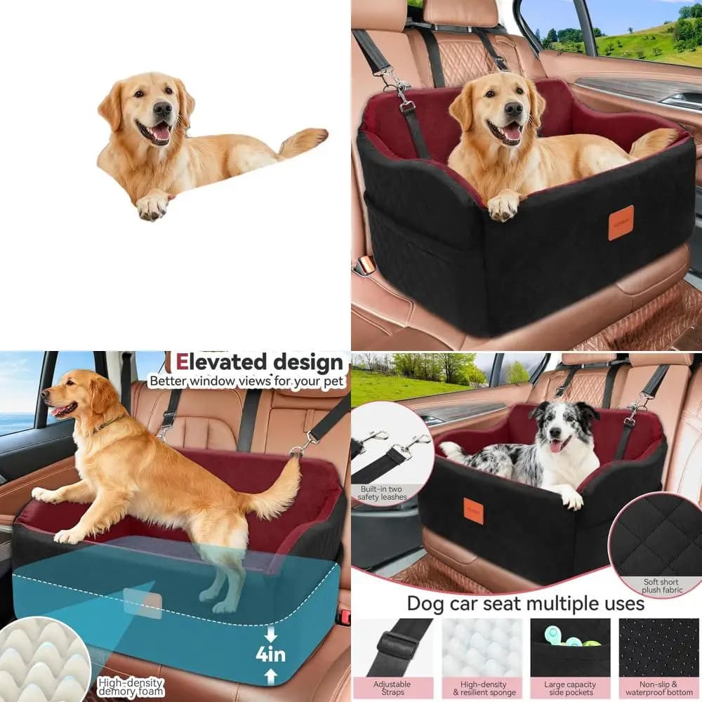 Seggiolino auto per cani di taglia media/grande, materassino rimovibile, guinzagli di sicurezza, adatto per cani sotto i 25 kg o due cani di piccola taglia, nero/rosso