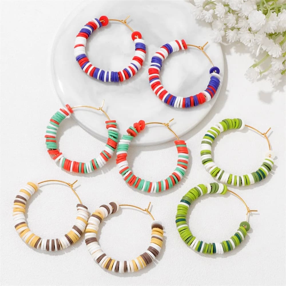 Orecchini pendenti della boemia per le donne orecchini in argilla polimerica cerchio rotondo colorato Eardrop Fashion ciondola gioielli femminili Beach Summer