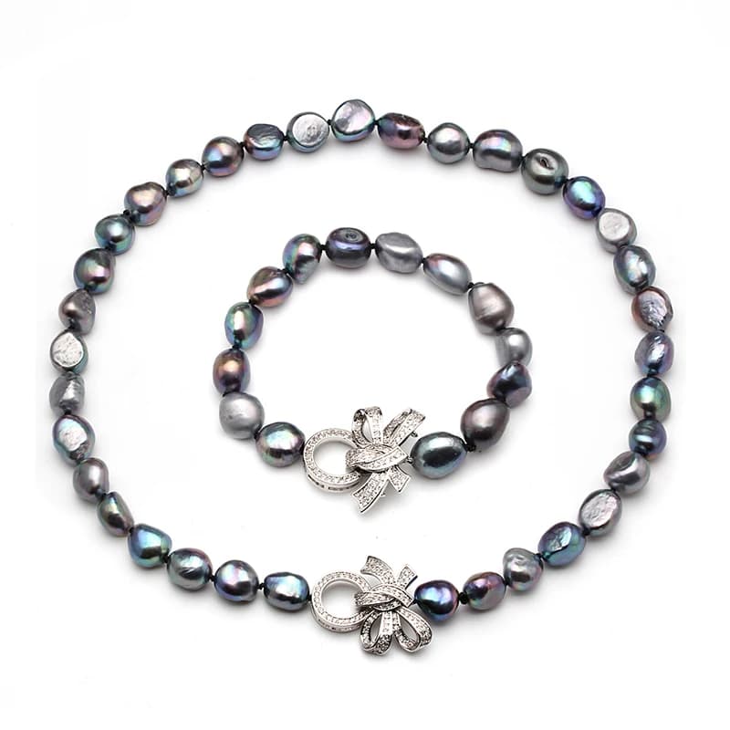 Wedding Natural Freshwater Black Baroque Pearl Necklace Bracelet Jewelry Sets For Women,Real Pearl Necklace Jewelry Set Handmade