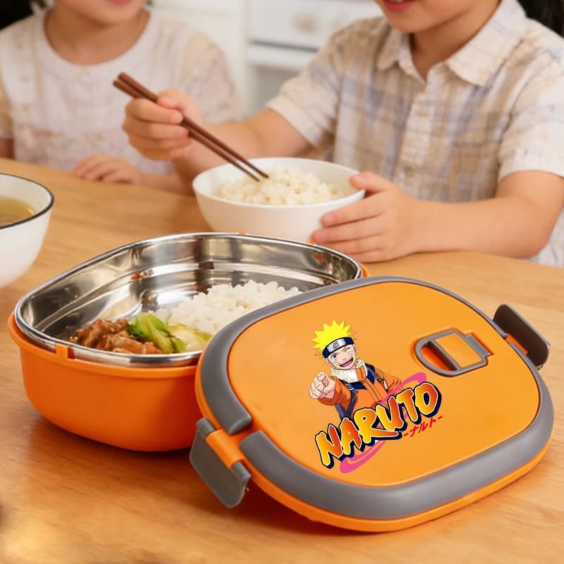 Anime Naruto Boy Lunch Boxes Man Contenitori per il pranzo portatili in acciaio inossidabile per studenti, contenitori per alimenti per la scuola, contenitori per il pranzo per bambini, contenitori per il pranzo a forma di cartone animato