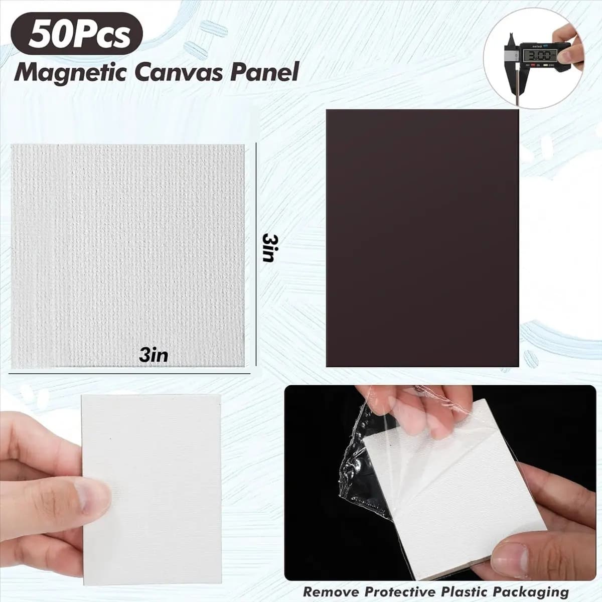 A13M 50 Pezzi Pannelli Magnetici per Pittura 3x3 Pollici, Tavole Magnetiche per Dipingere, Tele Magnetiche per Arte su Piastrelle