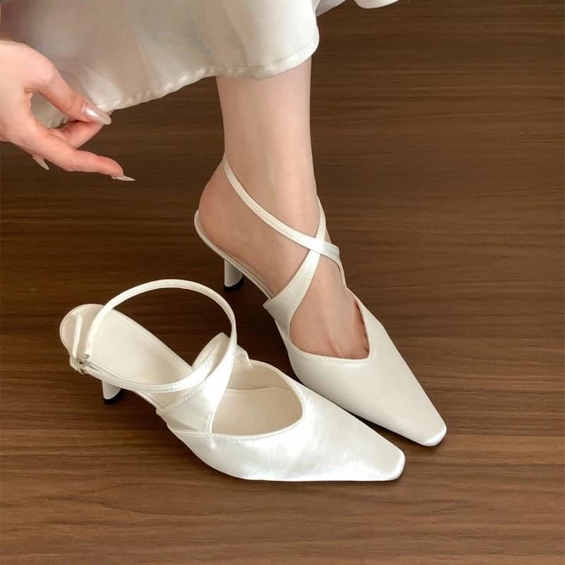 Summer Women's Sandals with High Heel, Elegant with Ankle Strap, Women's Day Shoes