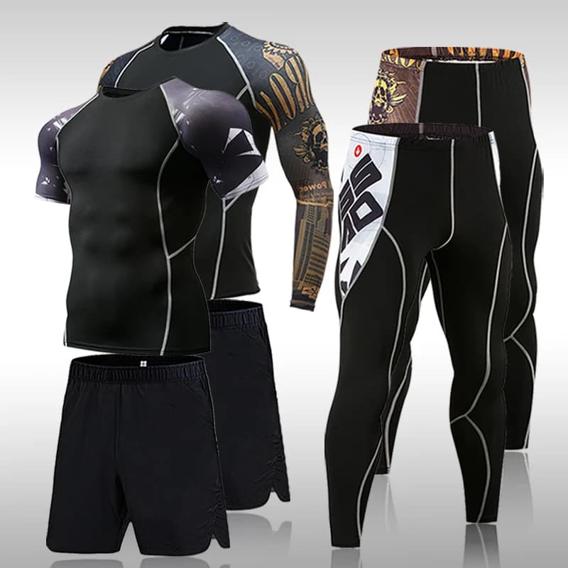 T-Shirt Men's Quick Drying + Set of Leggings T-Shirt Casual Breathable Summer Racing Set Men's Fashion Compression Suit 2022 New