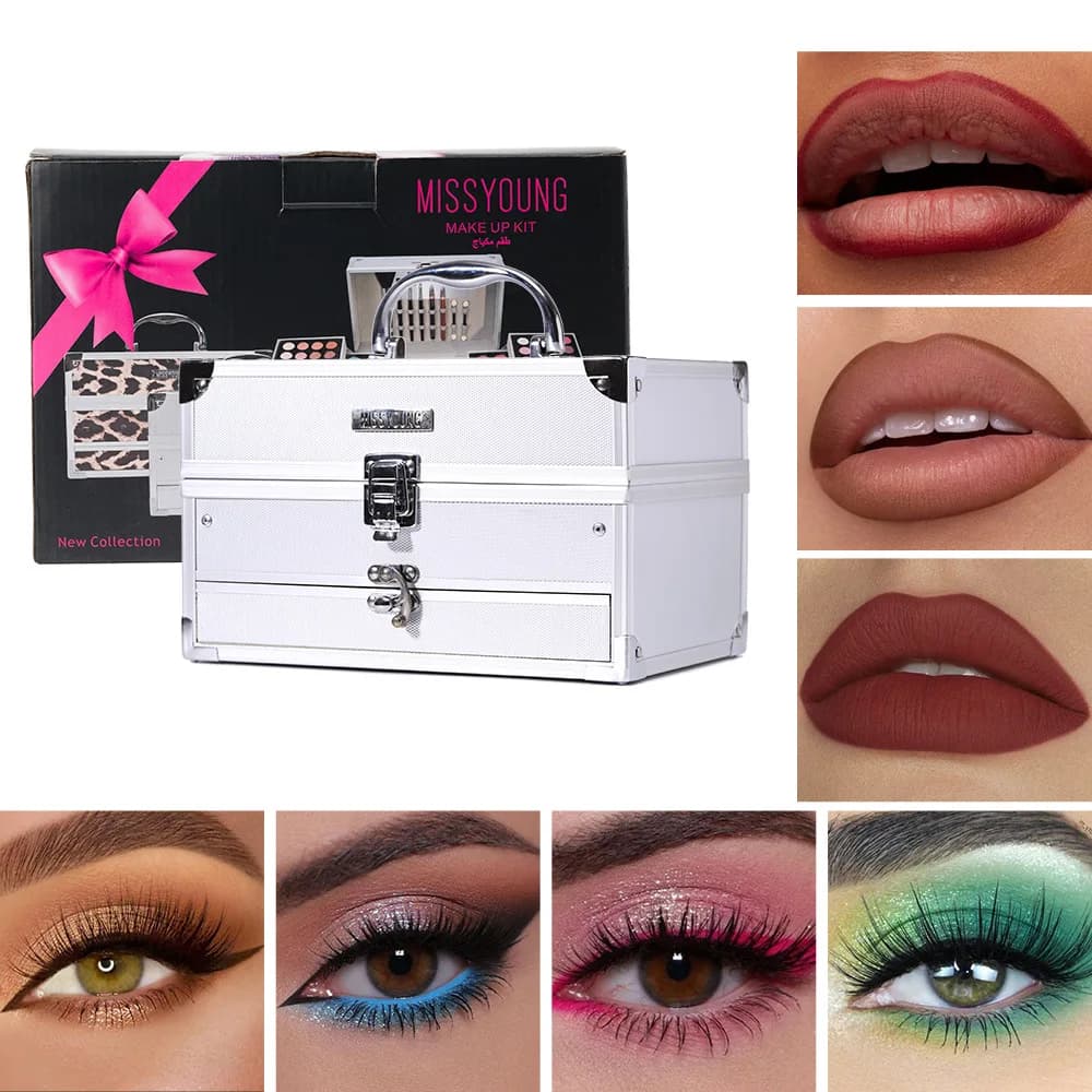 Professional Makeup Artist Kit – 12-in-1 Face Palette with Eyeshadow,Blush & Highlighter, Leopard Print Travel Case with Brushes