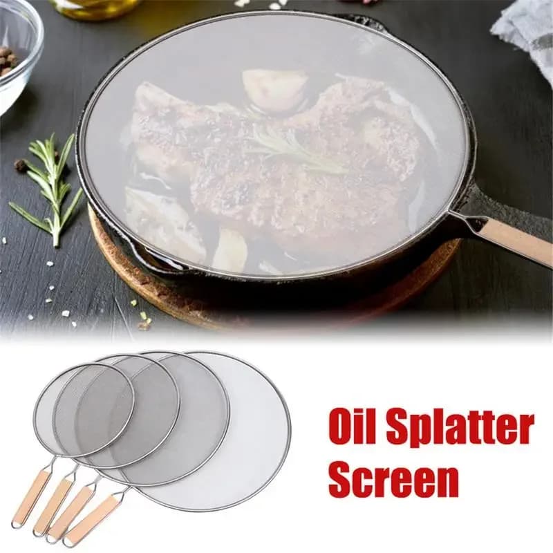 1 pcs cooking stainless steel frying anti splash oil grease splatter screen oil pan for frying kitchen cover kitchen utensils