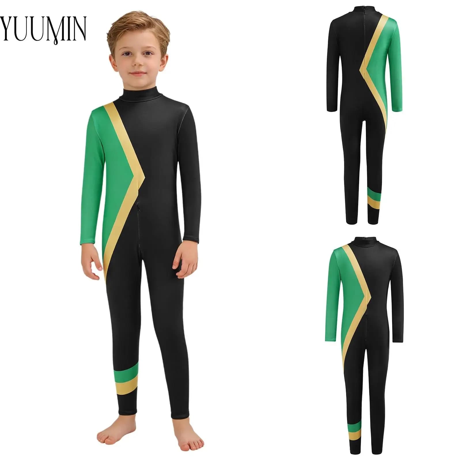 Tuta da Pattinaggio su Ghiaccio per Bambini 110-150, Manica Lunga, Bicolore, Intera, con Cerniera Posteriore Invisibile, Costume Cosplay per Ragazze e Ragazzi