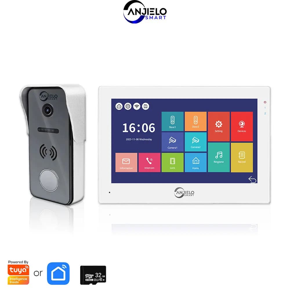 ANJIELO Sistema videocitofonico campanello intelligente per la casa 1080P Monitor da 7 pollici Videocitofono Protezione di sicurezza TUYA
