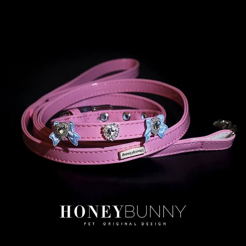New Pet Shiny Leather Collar Hand-sewn Rhinestone Heavy-duty Bowknot Bow Tie Dog Leash Neck Ring Bichon Teddy Pet Supplies