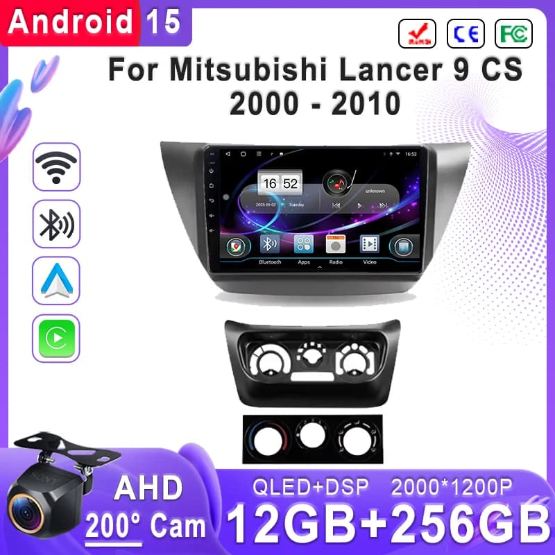 Android 15 2K Incell Multimedia Screen Stereo Plug and Play For Mitsubishi Lancer 9 CS 2000 - 2010 high performance CPU Dash Cam