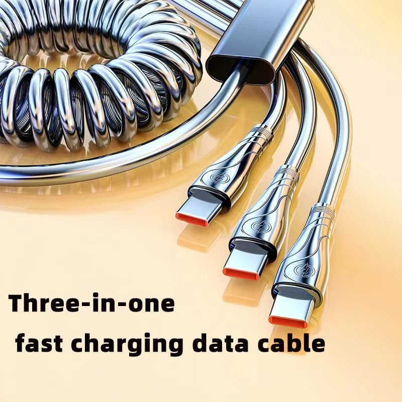 Un trascinamento tre cavi dati telescopici a molla di tipo C per un facile avvolgimento e un comodo archiviazione di cavi di ricarica rapida