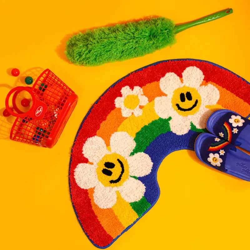 Imitation carpet cashmere cartoon flower rainbow home door mat anti slip pad bath absorbent mat