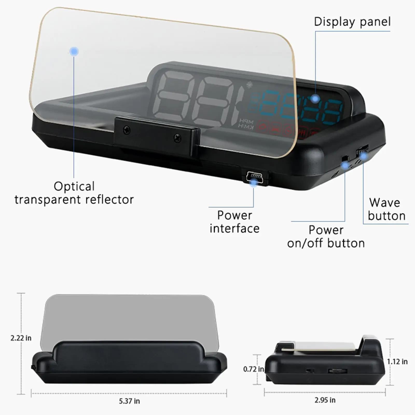 Display HUD per Auto con Allarme, Proiettore Digitale con Schermo per Odometer e Allarme Stanchezza/Scarica d'Acqua