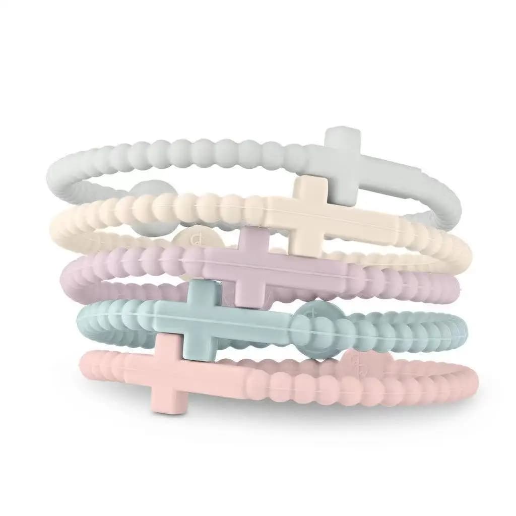Set di 5 Braccialetti a Croce in Silicone Stile Macaron, Semplici e alla Moda, per Uomo e Donna, Gioielli Regalo per l'Amicizia