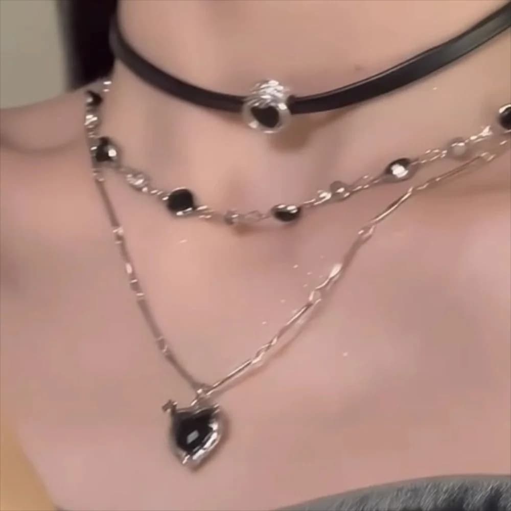 Light Luxury Multi Layered Necklace For Women Exquisite Clavicle Collarbone Chain Black Leather Rope Stackable Neck Jewelry Minimalist Trendy Accessory Daily Dating Party Birthday Valentine Gift For Her