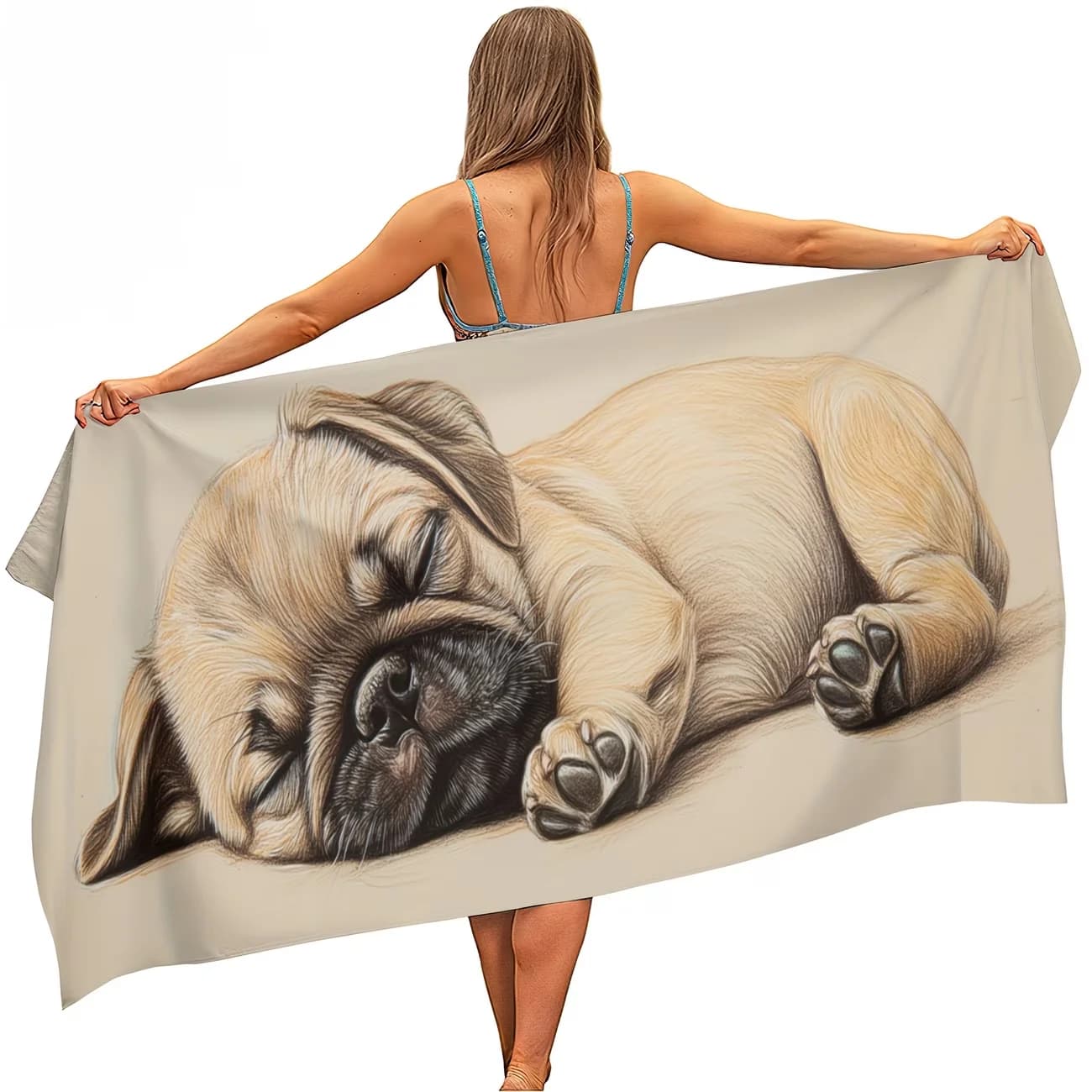 Asciugamano da spiaggia in microfibra con stampa di un cucciolo di pug che dorme. Telo da Spiaggia Leggero e Assorbente per Yoga, Viaggi, Nuoto e Campeggio, Ottimo Regalo per la Famiglia