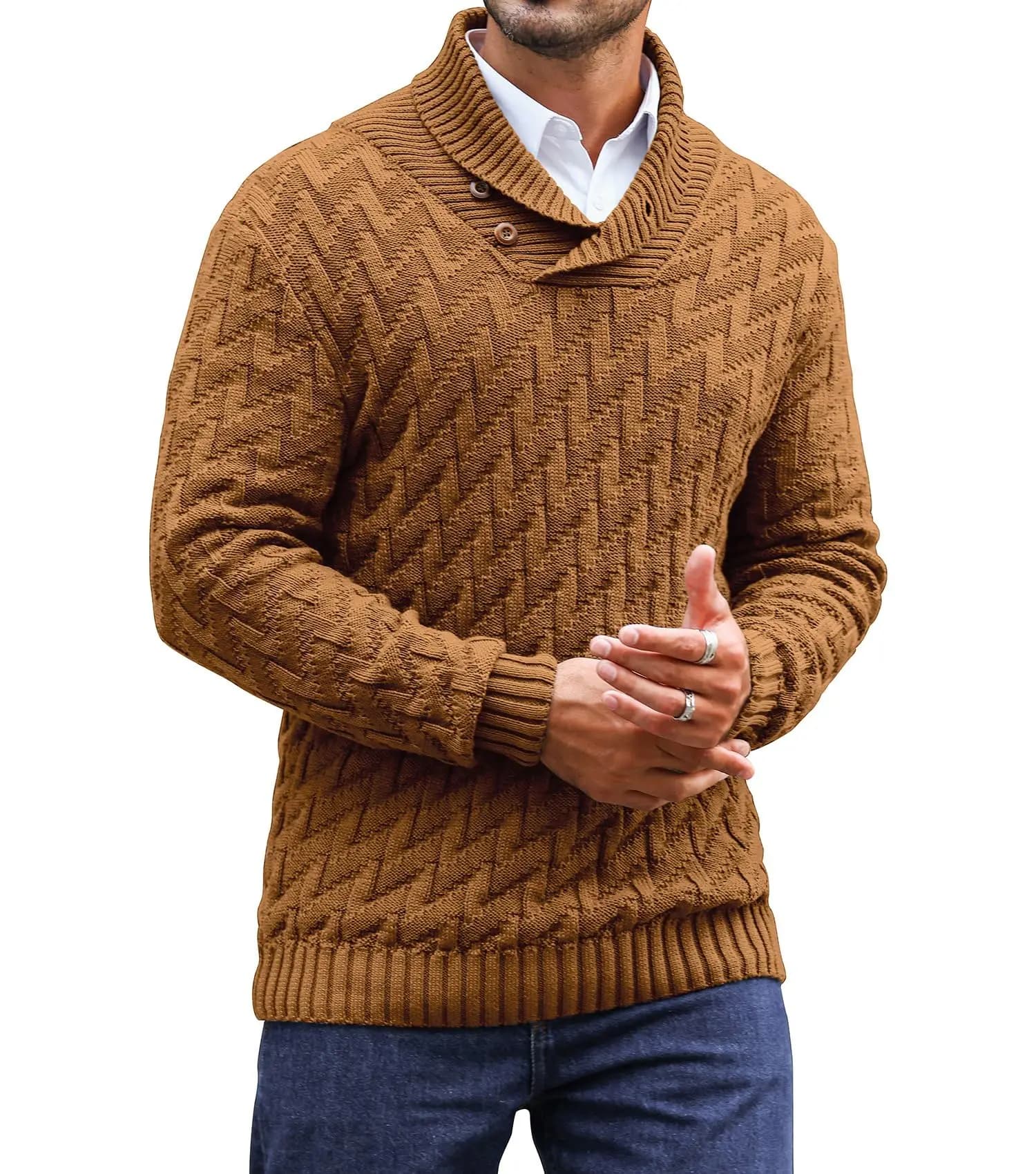 Men's sweater Pullover with spring shawl collar Solid color sweater Casual Pullover with braided buttons High quality Top Size USA