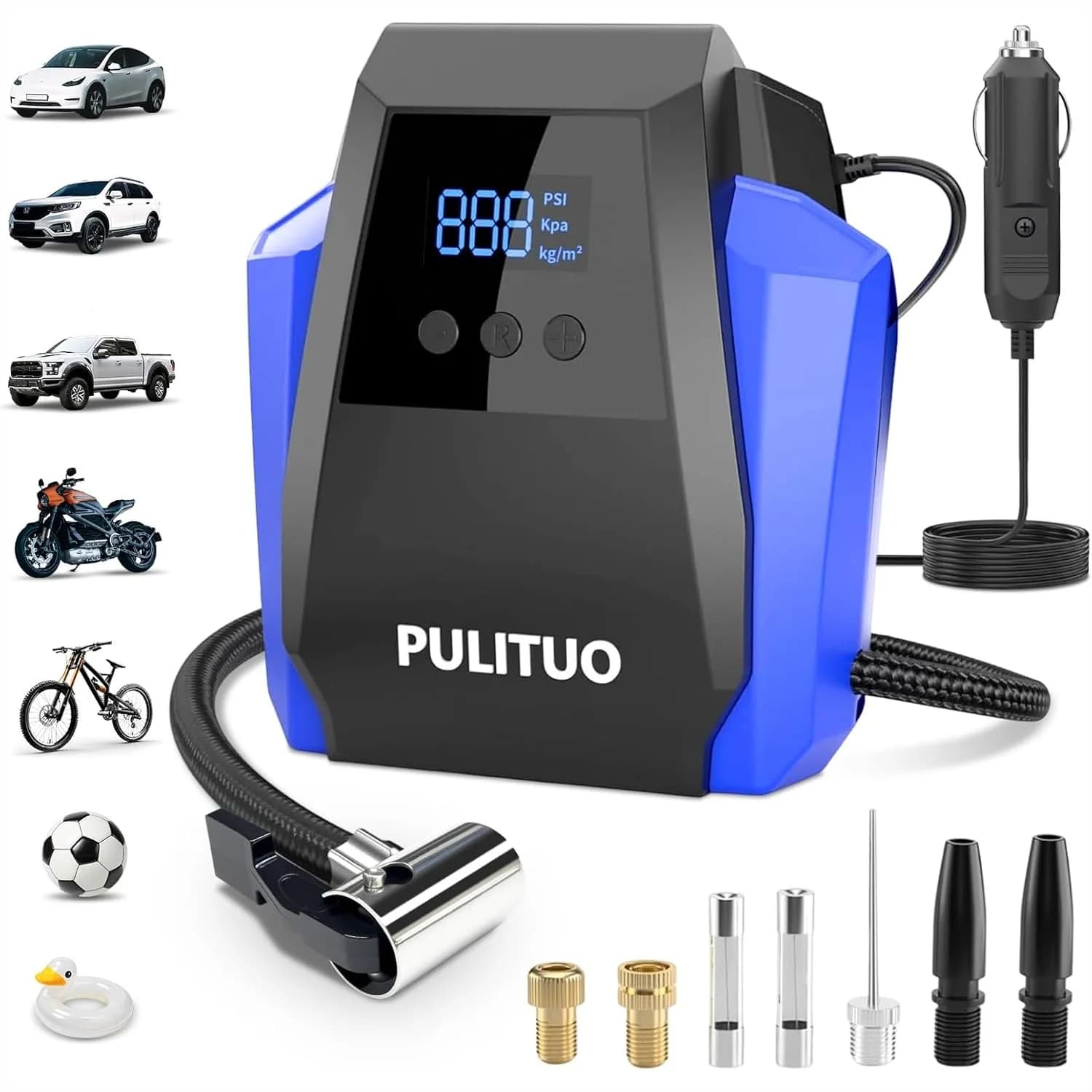 Compressore d'aria portatile per pneumatici auto con manometro digitale, pompa d'aria 12V DC per uso di emergenza, gonfiatore affidabile per pneumatici