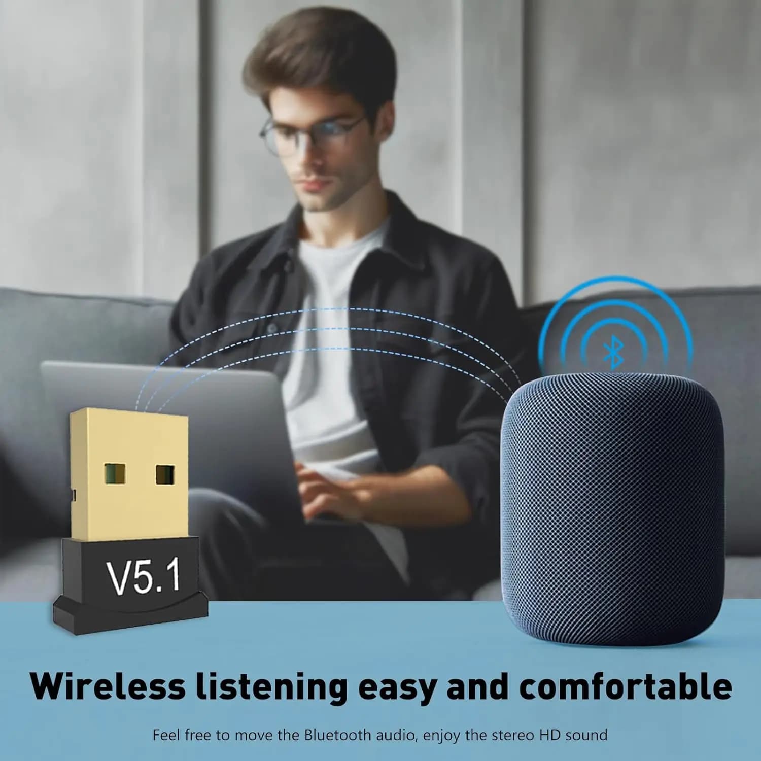 Adattatore Dongle Bluetooth 5.1 Wireless USB, Ricevitore e Trasmettitore Bluetooth 5.1 per Computer, Altoparlanti Desktop, Tastiera, Mouse, Stampante