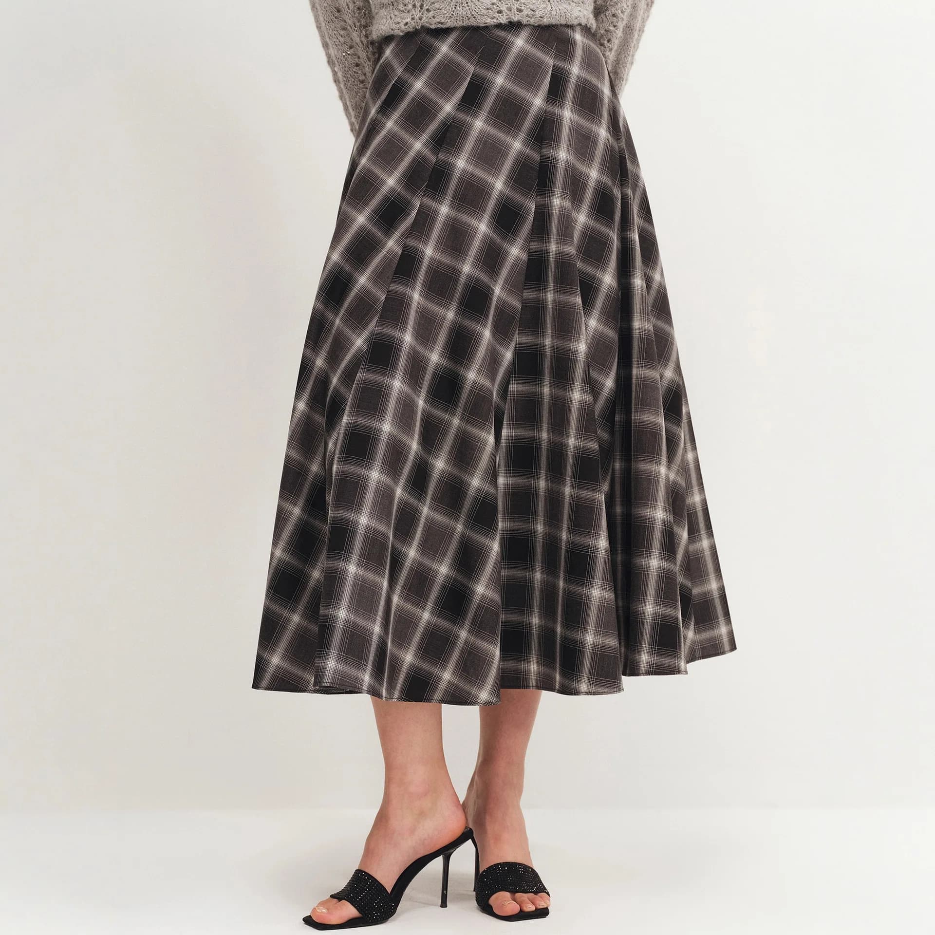 Autunno Inverno Nuovo Plaid di Lana Stile Retro Gonna Lunga Donna 2025 Vita Cinching Dimagrante A-line Grande Altalena Mezza Corpo Gonne