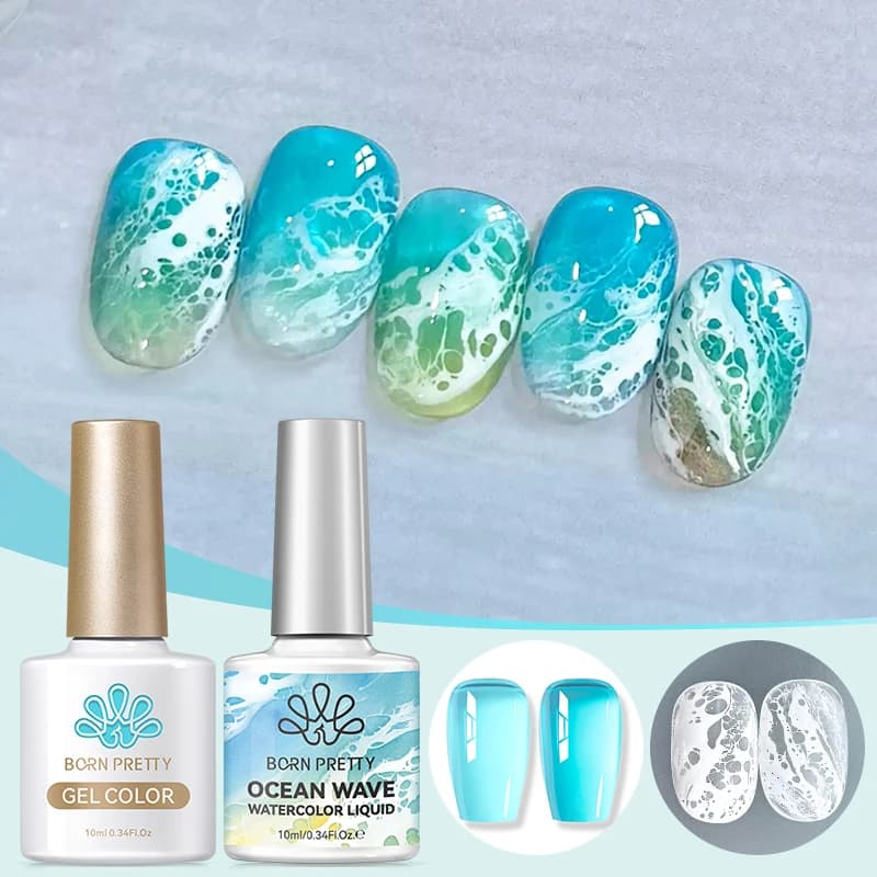 BORN PRETTY 1/2Pcs Ocean Wave Watercolor Liquid Gel Nail Polish Set White Watercolor 3 seconds Spread Gradient Summer Nails