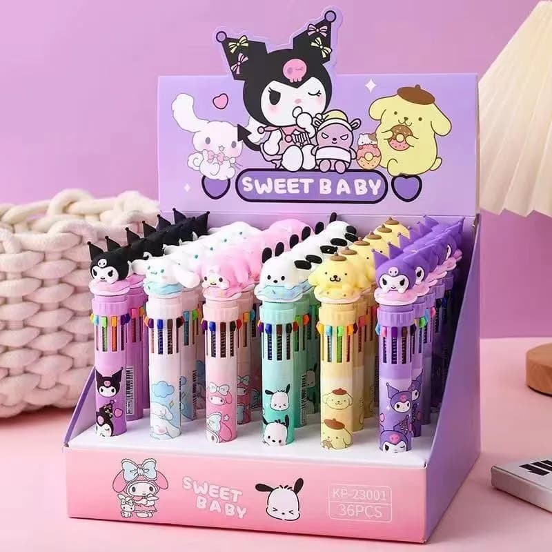 Penne a Sfera Sanrio Purin Kuromi Pochacco, Design Creativo con Personaggi Anime, Set da 10 Colori per Studenti